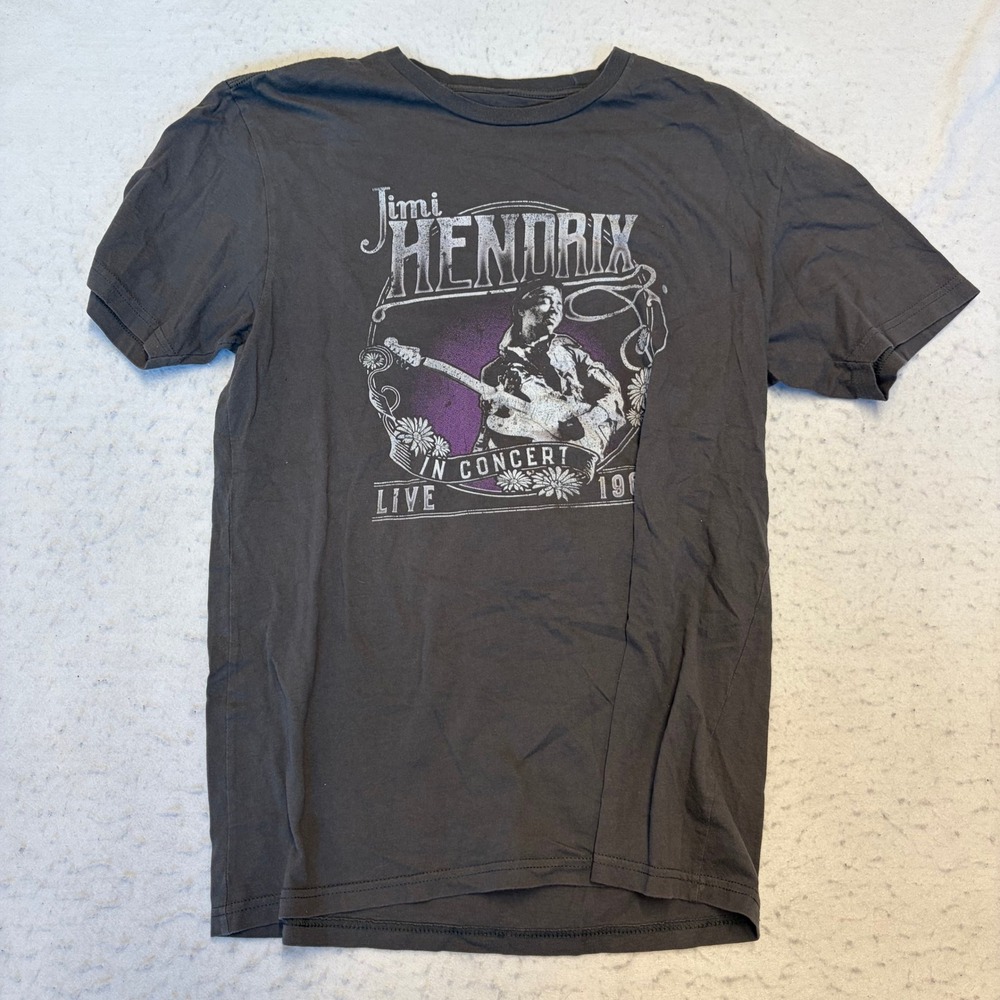 Jimi Hendrix Graphic T-Shirt Mens Large Gray Live 1969 Tour Band Rock Tee